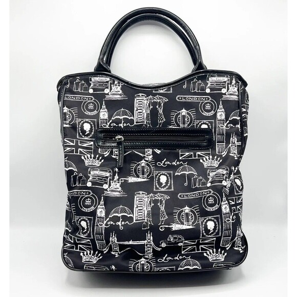 Lulu Guinness London Purse Bag Tote Womens Black White Vinyl Faux Patent Lined - Picture 4 of 12